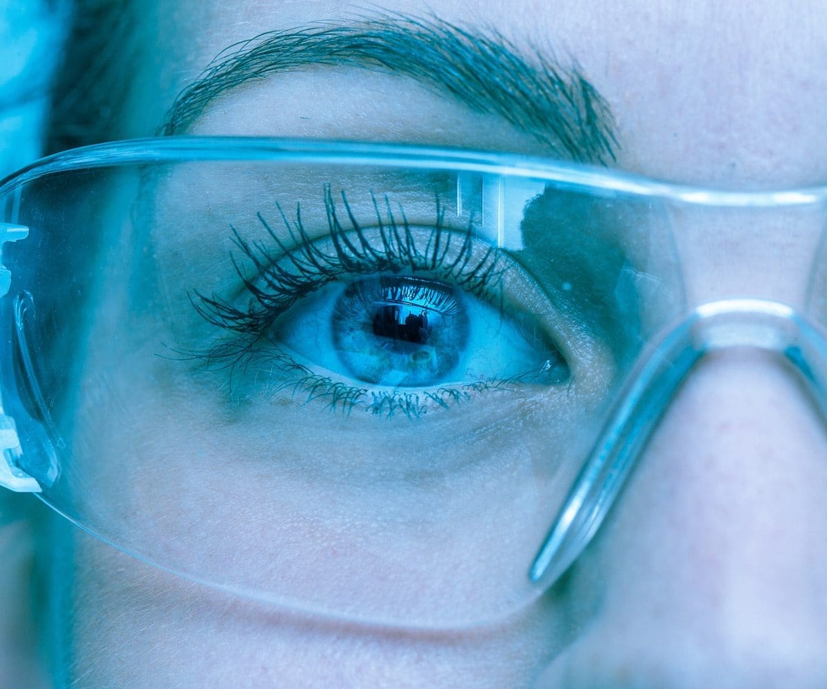 Woman-wearing-lab-glasses-to-promote-workplace-safety